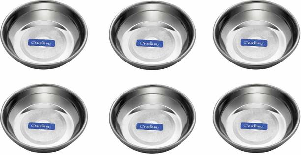 NEELAM Stainless Steel 6.5 22G Diamond Halwa Plate, 13 cm, Silver, Set of 6 Quarter Plate