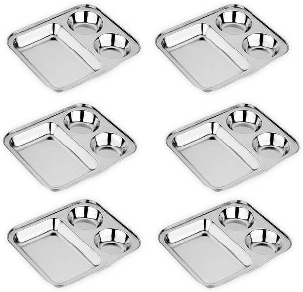 Cuttales Stainless Steel 3 Compartment Steel Dinner Plates Dinner Plate