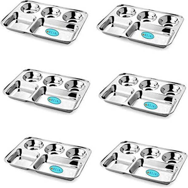 केजाल Stainless Steel 5 in 1 Divided Partition Dinner Eating Plates, Size- 13x10 inch डिनर प्लेट