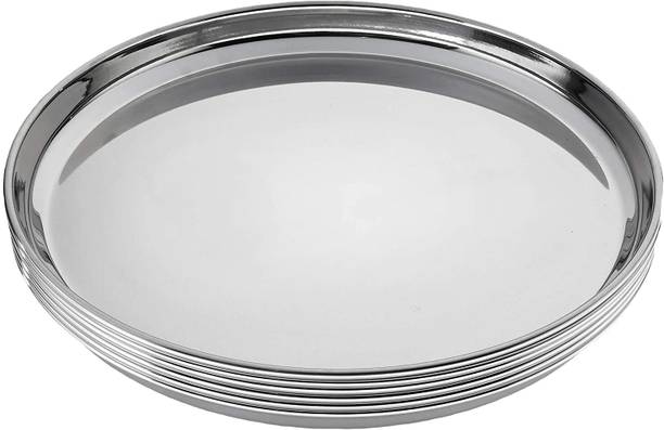 Vigneshgenix Stainless Steel Dinner Plate Set (6 pieces, 27 dia, Wall Design) Dinner Plate