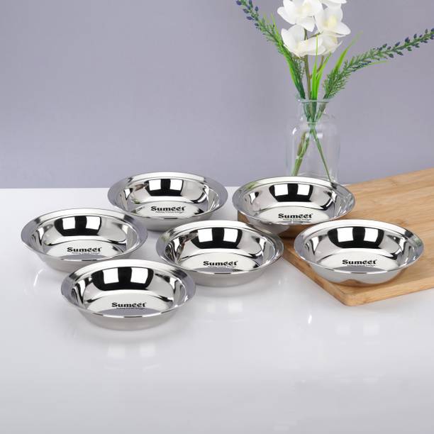 सुमीत S.S Heavy Gauge Multi Utility Serving Plates with Mirror Finish 16.5cm, Set of 6 हाफ प्लेट