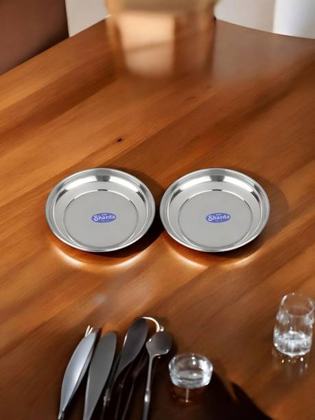 Kejal Stainless Steel Side Serving Plates, 13 cm x 7 cm, Round, Set of 2 Quarter Plate
