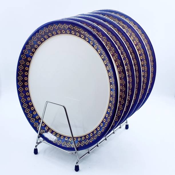 परफेक्टडाइन Melamine Dinner & Lunch Plate Border Print Round Serving Plate Full Size 11 Inch डिनर प्लेट