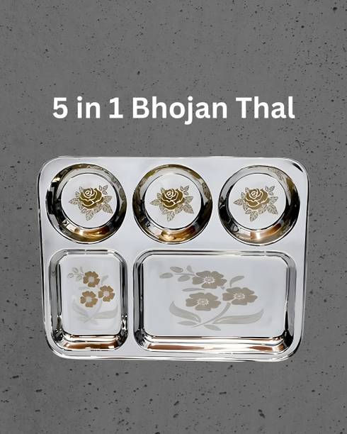 WEKTU Bhaojan Thal/5 in 1 Thal/stainless steel/Laser Print/1PC/188 Dinner Plate