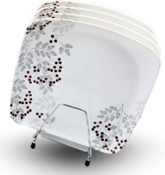परफेक्टडाइन Unbreakable Melamine Dinner & Lunch Plate Square Shape Floral Printed 11" Full डिनर प्लेट
