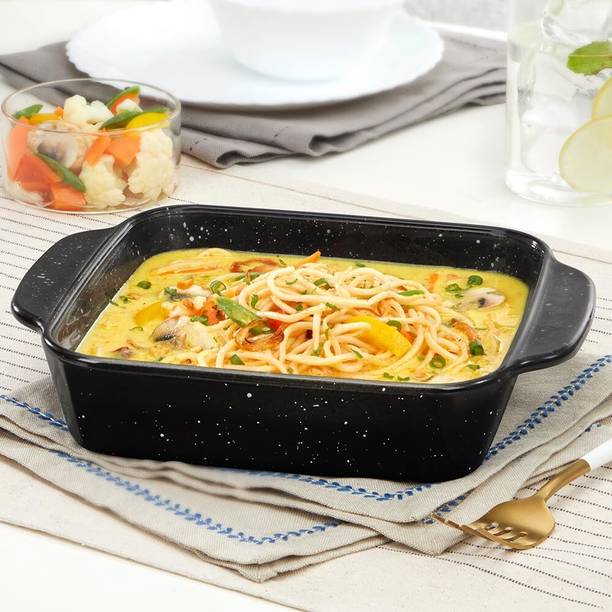 BOROSIL 800ml Pebble Black Borosilicate Glass Microwave Safe Square Dish with Handle Baking Dish