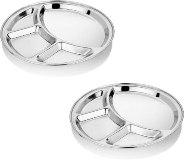 zozos Stainless Steel 3 In 1 Compartment Dinner Plate/Partition Thali Sectioned Plate