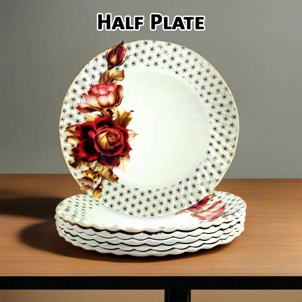 इनप्रो Melamine Small Half Plates/Snacks Plate Set In Golden Print (Size-8 Inch/20CM) हाफ प्लेट