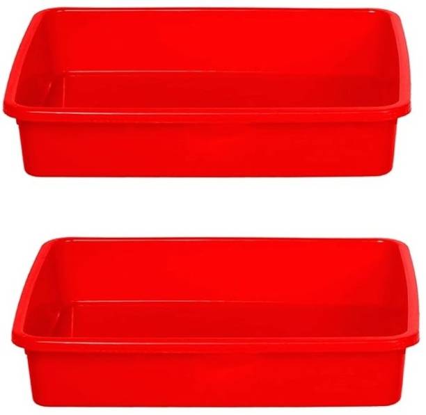 M.C. PIPWALA Small Plastic Red Colour Rectangular Tray for storage - 2 pcs (Item Code: 111) Tray