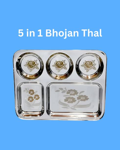 WEKTU Bhaojan Thal/5 in 1 Thal/stainless steel/Laser Print/1PC/209 Dinner Plate
