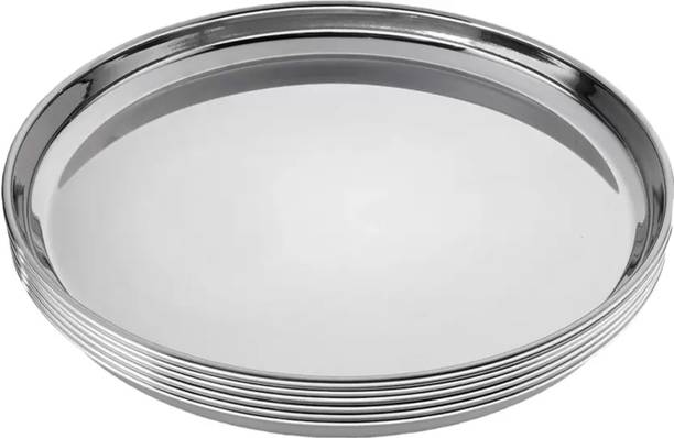 मेपलटेक्स Magic Stainless Steel Heavy Gauge Dinner Plates with Mirror Finish डिनर प्लेट