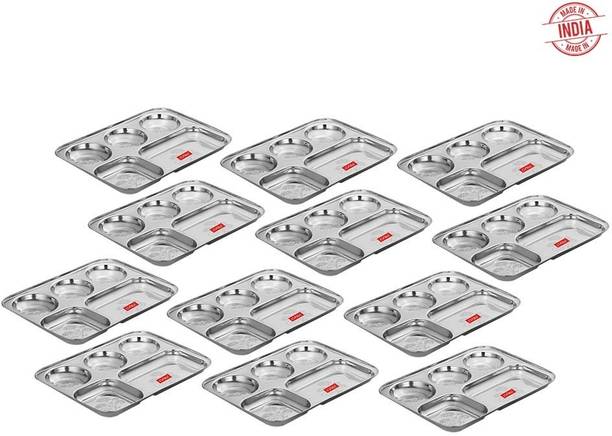 Cuttales Stainless Steel 5 in 1 Compartment Plate For Serving Food And Kitchen Use Dinner Plate