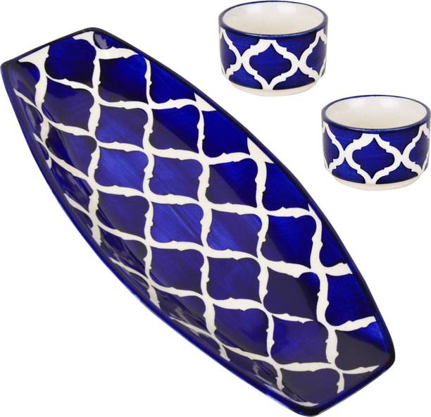 StyleMyWay Ceramic Serving Platter With Two Dip Bowls (...