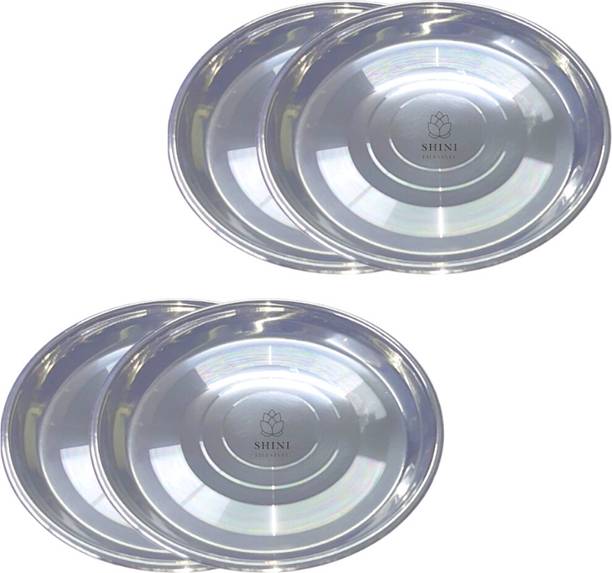SHINI LIFESTYLE Stainless Steel Halwa Plates, Breakfast plates, Serving Plates- set of 4,17cm Quarter Plate