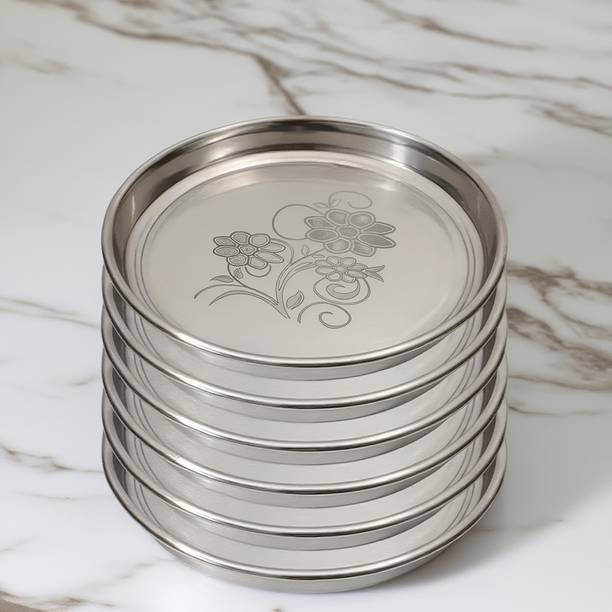 RT GLOBAL Pack Of 6 Stainless Steel Dinner Thali Mirror Glossy Finish Dinner Plate T236 Dinner Plate