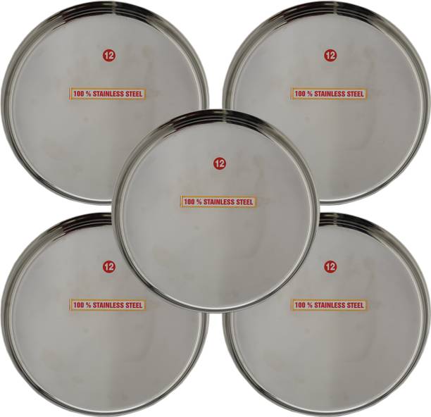 यूटेनशाइन Stainless Steel Round Khumcha Dinner Plate Mirror Finish Thali For Kitchen डिनर प्लेट