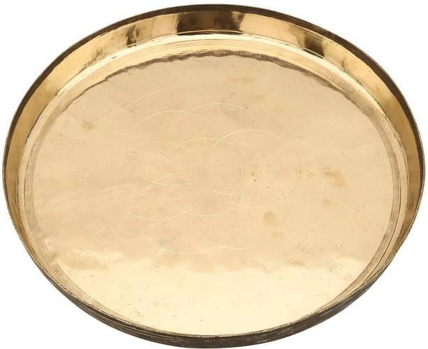 Shopsidex Bronze Metal thali kanshi Handmade Pooja Thali (620 g, Bronze) Plate Warmer