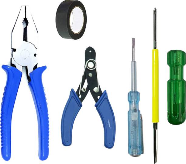 FADMAN Pack of 5 Plier Combo Kit | Wire Cutter | Tester | Screwdriver | Tape | Lineman Plier