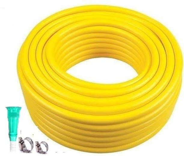 FLOWTUS 0.5 inch yellow 2 layered garden pipe lightweight durable 50 feet with tap adopter and 2 clips Hose Pipe
