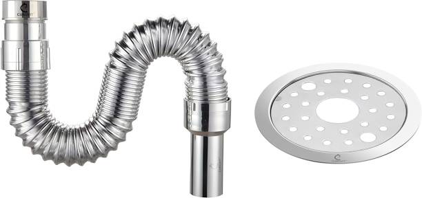 CUROVIT 5" SS Holly Round Hole Grating & PVC Chrome Plated Waste Pipe 1-1/4" (Set of 2) 32 mm Plumbing Pipe