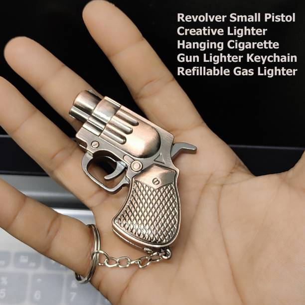 FITUP Vintage Mini Pocket Metal Gun Keychain Lighter | Jet Flame Lighter Pocket Lighter