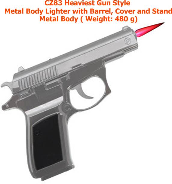 Ala Flame Heavy Metal Gun Shape Pistol Lighter with Loading System with Pull Back Red Jet Flame Lighter | Windproof Pocket Lighter