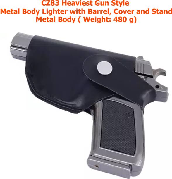 First Dot Premium Essential Refillable Z83 Fine Metal Body Gun Pistol Semi Pull Back Cigarette Pocket Lighter - Windproof Lighter - Hookah Lighter - Jet Flame - Pocket Lighter