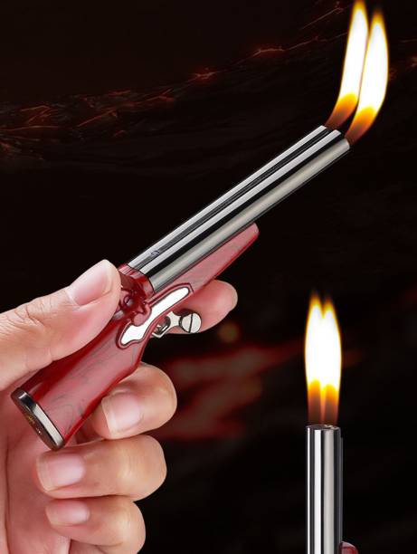 Crokroz Premium Reffilable Metal Body Double barrel Flame Gun Shape Butane Gas Pocket Lighter