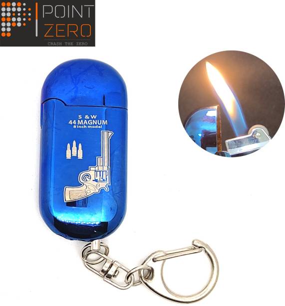 Point Zero Premium Essential Refillable Metal Body Small BLUE GUN Keychain Outdoor Butane Gas Windproof Slim Design Cigarette Lighter - Jet Flame - Hookah Lighter Pocket Lighter
