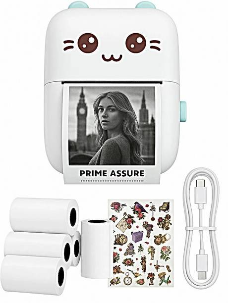 Prime Assure Mini Thermal Printer with Bluetooth | Portable Inkless Pocket Printer for Notes Sticker & Photo with 5 Rolls and Stickers