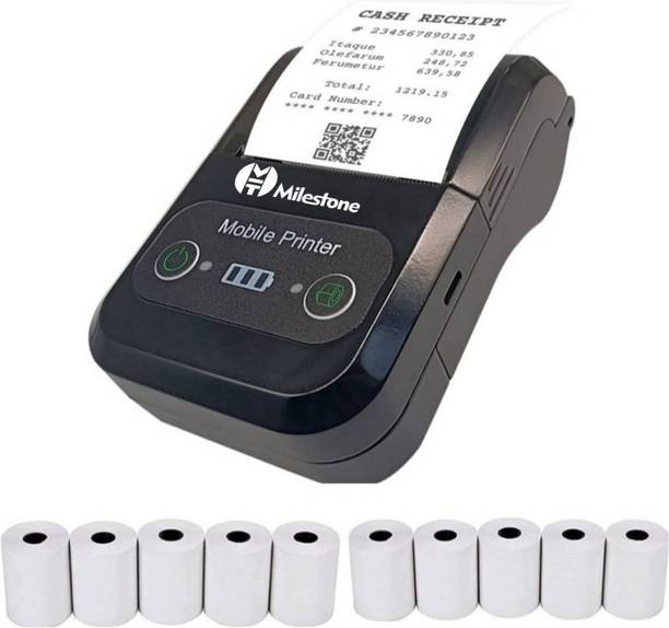 Milestone MPT II 58mm Thermal Bluetooth Printer Android POS 2 Inch Receipt Bill Printer with 58mm x 15mtr 10pcs Thermal Roll Thermal Receipt Printer