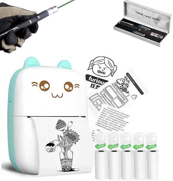 Premio Coppex Mini Bluetooth Thermal Printer+FREE Green Laser Pointer Pen! Mini Bluetooth Thermal Printer, Portable Label Printer Inkfree Printer