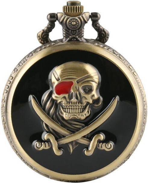 Mubco Antique Style Pirates Skull Quartz Pocket Watch Keychain Vintage Collatable Gift PS_01 Bronze Metal Pocket Watch Chain