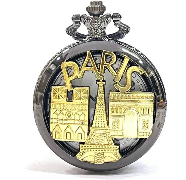 Mubco Antique Style Paris Quartz Pocket Watch Keychain Vintage Collectable Gift P_01 Chrome Black Metal Pocket Watch Chain