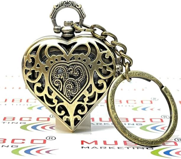 Mubco Antique Style Heart Shape Quartz Pocket Watch Keychain Vintage Collectible Gift HS_01 Bronze Metal Pocket Watch Chain