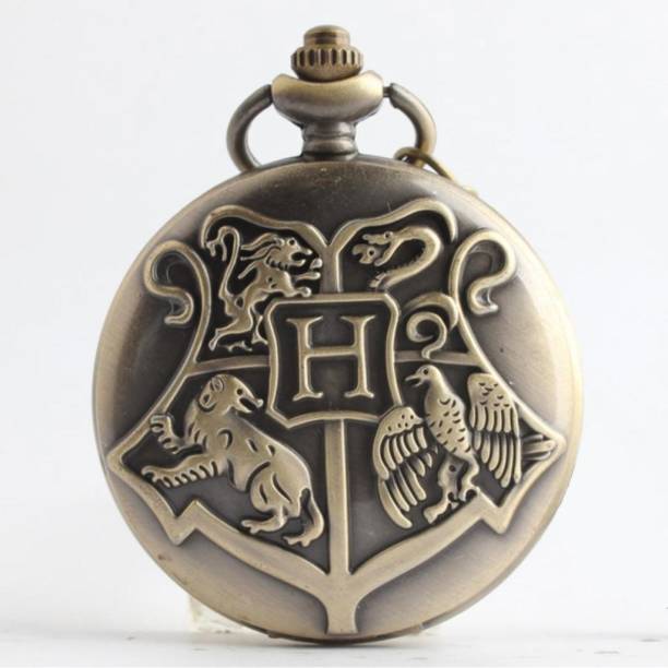 AZYASCO Harry Potter Hogwarts Crest Pocket Watch Keychain Quartz Analog HC-322 Engraving Metal Pocket Watch Chain