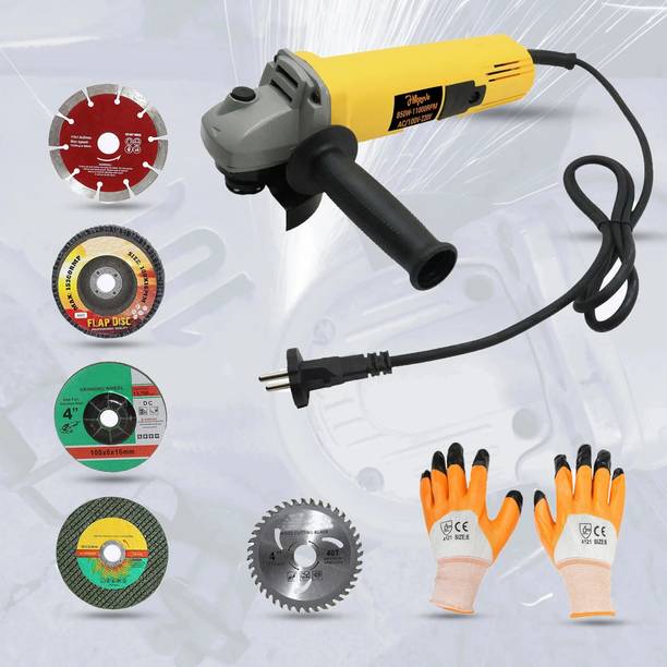 Hillgrove Angle Grinder With 5Pcs Wheels (Grinding+Tile+Wood+Flap Disk) 100% Copper Winding HGCM19M3 Metal Polisher