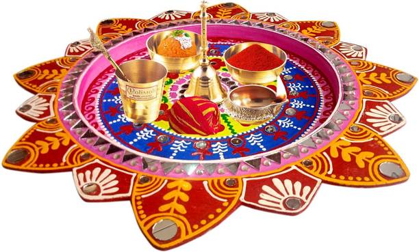 PETALS CASE Decorative Pooja Thali for Home and Office Temple and Puja Wooden