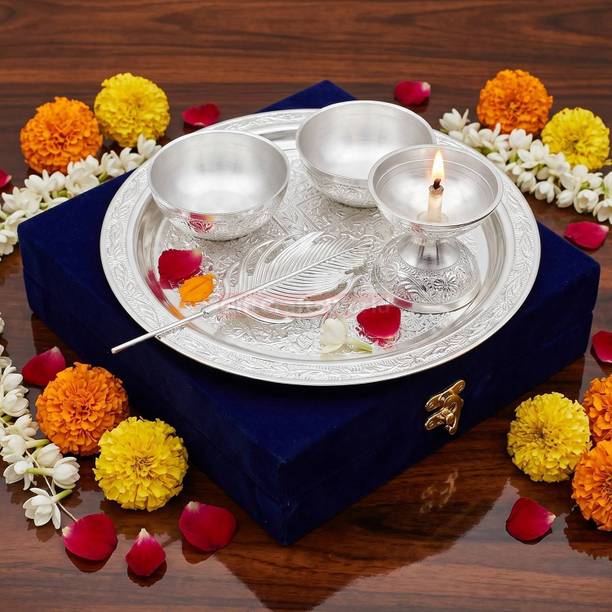 astraders Traditional 7 inch Pooja Arti Thali Set with Gift Box Aluminium