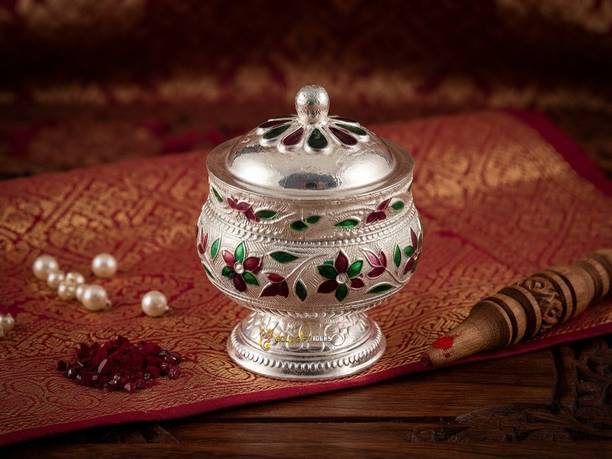 GoldGiftIdeas German Silver Sindoor Box With Lid (5CM) Silver Plated