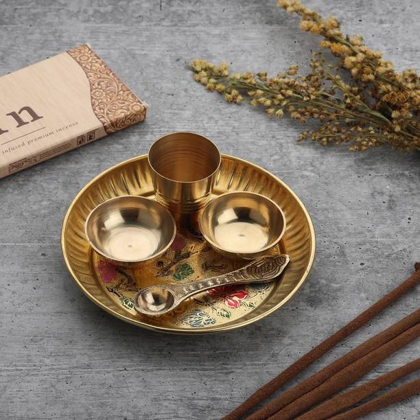 Flipkart SmartBuy Pure Brass Pooja thali set | Pooja Ki Thali for Diwali Pooja and All Festivals Brass