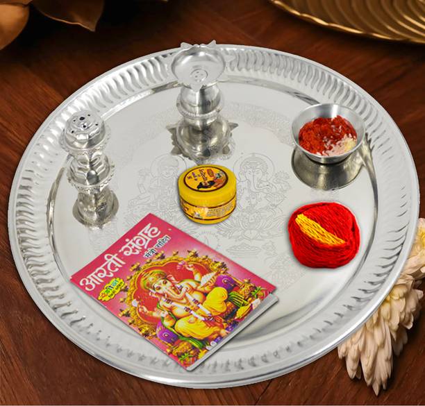 ME&YOU Durable Stainless Steel Pooja Thali for Diwali, Navratri & Holy Festivals Stainless Steel
