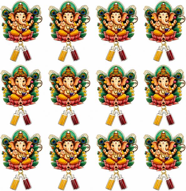 JK Return Gifts Ganesh MDF with Haldi Kumkum | Pack of 12 Wooden