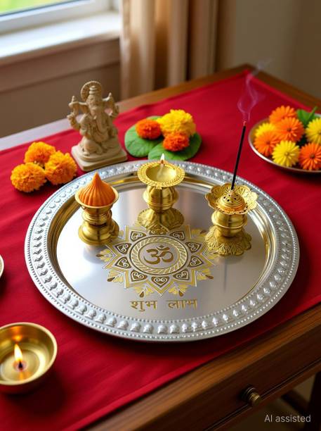 Chakmak SWASTIK POOJA THALI SIZE 10 Steel