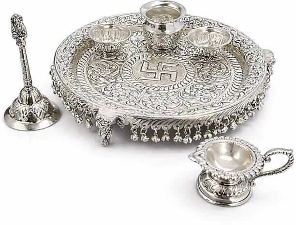 AKSHATTI Pooja Thali Set with Diya, Bell & Kalash Brass