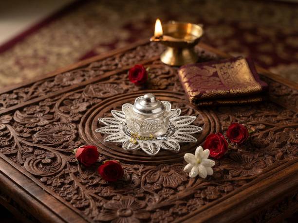 GoldGiftIdeas GoldGiftIdeas Silver Plated Lily Shape Kankavati with Lid Silver Plated