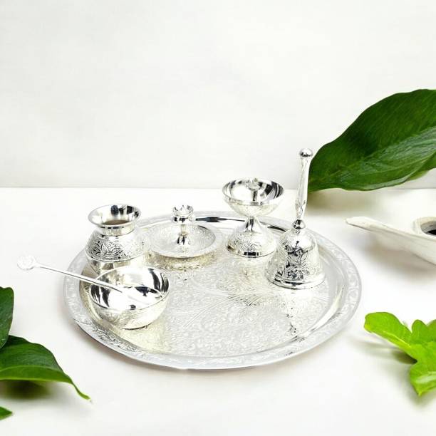Natriel Silver plated Brass Pooja Thali Brass, Silver Plated