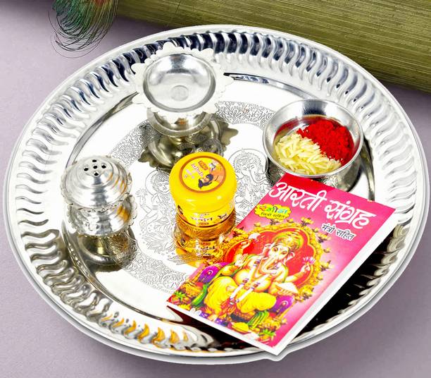 ME&YOU Festival Pooja Thali Set for Diwali, Navratri & Dhanteras Ceremonies Stainless Steel