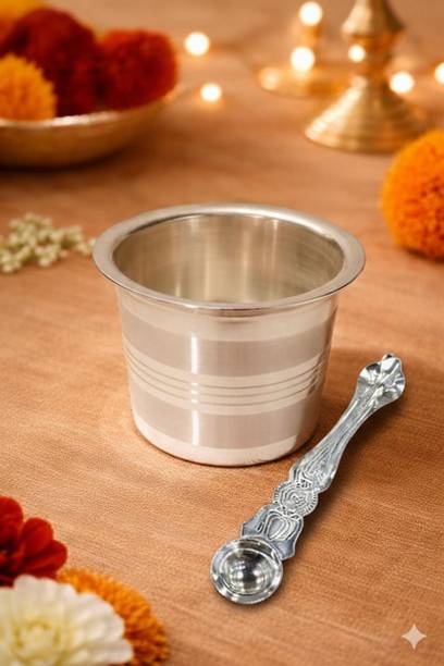 Abhiksha Creations Silver Plated Panchapatra & Pali Set | Panchapatra Set with Pali Silver Plated