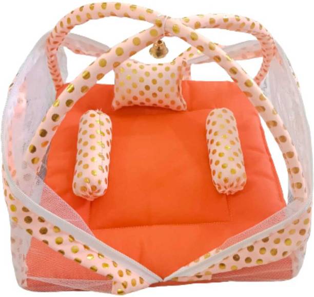 Laddu Gopal Soft Bed Mosquito Net Orange Deity Ornament